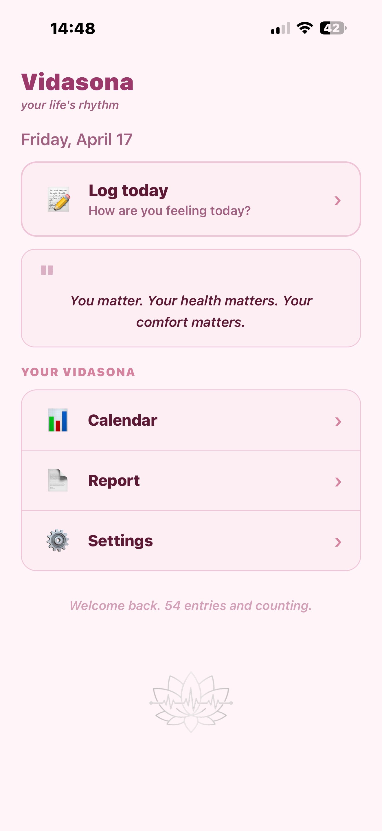 Vidasona home screen