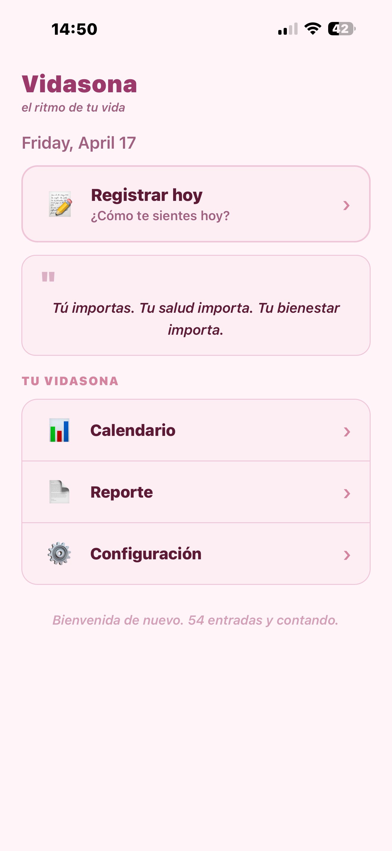 Pantalla de inicio de Vidasona