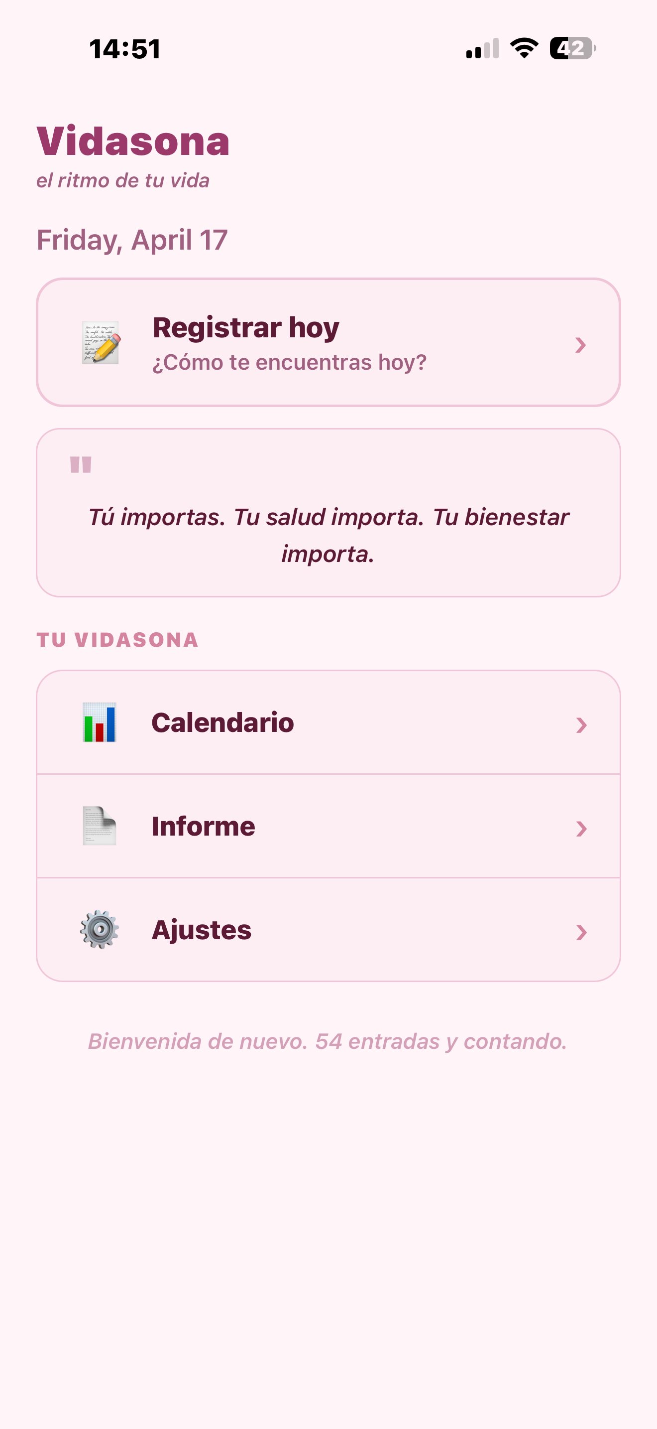 Pantalla de inicio de Vidasona